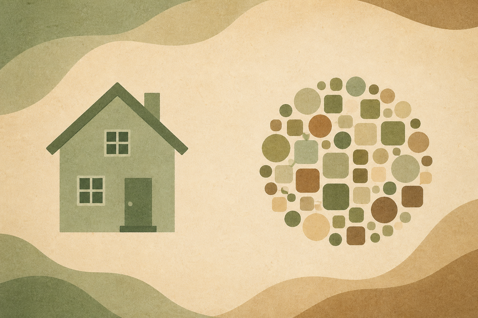 Illustrated thumbnail: a single house on the left, a cluster of many small shapes on the right, suggesting one address versus a broad basket.