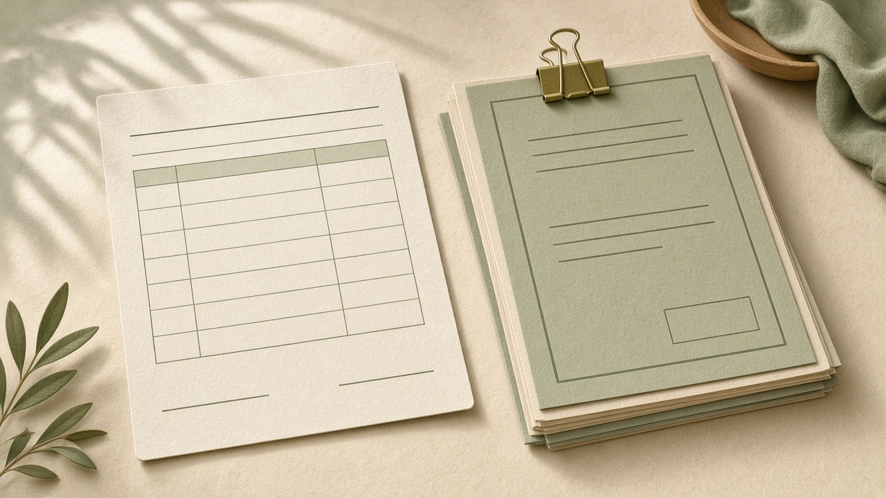Two different housing paperwork stacks on a cream desk — classroom illustration